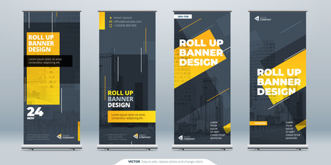 Business Roll Up Banner. Abstract Roll up background for Presentation. Vertical roll up, x-stand, exhibition display, Retractable banner stand or flag design layout for conference, forum.
