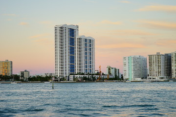 Fototapeta na wymiar Miami downtown skyscrapers at sun set