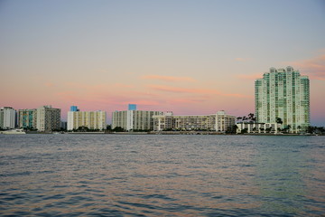 Miami downtown and beach at sun set	