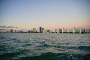 Miami south beach skyscrapers at sun set