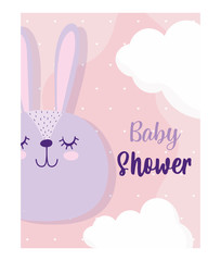 baby shower, cute face bunny clouds cartoon, theme invitation card