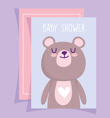 baby shower, cute teddy bear love heart cartoon invitation card