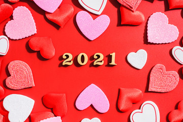 Romantic background for Valentine 2021 of red hearts for lovers.