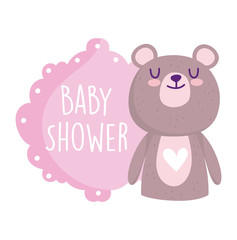 Obraz na płótnie Canvas baby shower, cute bear animal heart lovely cartoon greeting card