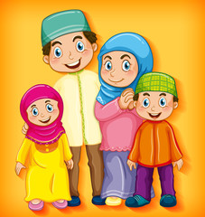 Muslim family member on cartoon character colour gradient background