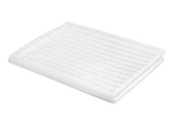 Blonde bedsheet. Striped pattern on a snow-white bedsheet. Bedsheet for a bed on a white...