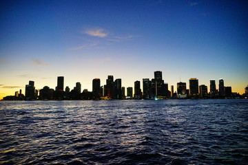 Miami downtown and beach at sun set	
