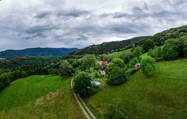 Stunning beautiful aerial view of the Vosges mountain range in Alsace.