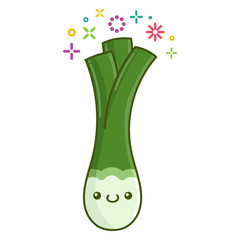 kawaii smiling leek vegetable cartoon illustration