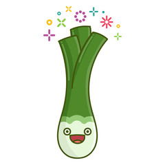 kawaii smiling leek vegetable cartoon illustration