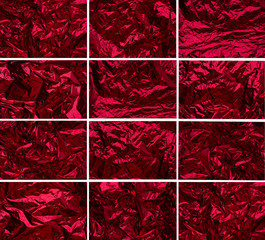 A large new year's collage of 12 photos of a red background. Festive Collage of red background with white frames.