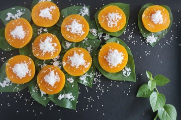 philippines favorite steamed brown rice cake with grated coconut