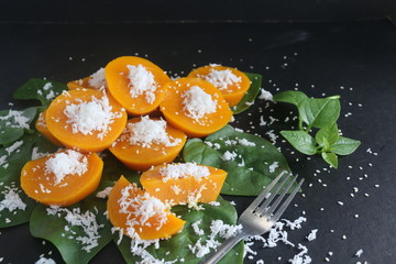 Philippines favorite steamed brown rice cake with grated coconut