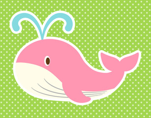 かわいいピンククジラのイラスト【白フチ】
