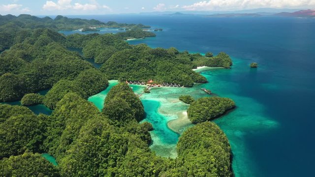Breathtaking Nature of Philippines, Aerial View of Siargao Island Exotic Lagoon Turquoise Sea and Green Rainforest on Coastline