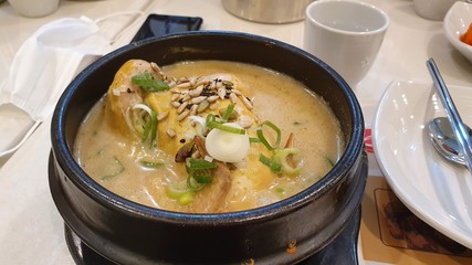 Traditional Korean chicken soup for winter. A healthy food.