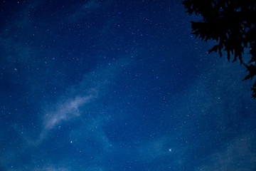 夏の上高地で夜の景色を撮影した山からの星空