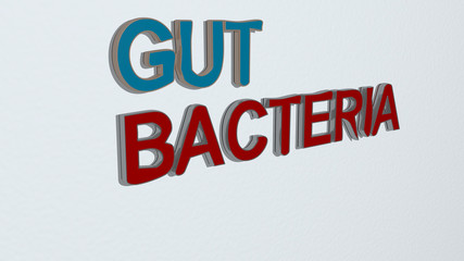 GUT BACTERIA text on the wall. 3D illustration. intestine and background