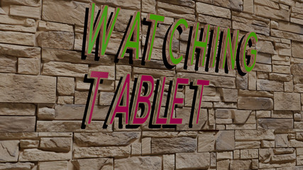 watching tablet text on textured wall. 3D illustration. home and beautiful