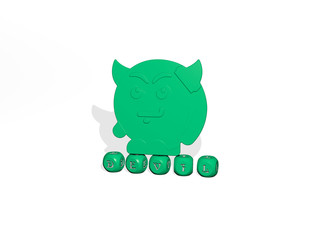 devil 3D icon over cubic letters. 3D illustration. cartoon and background