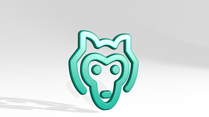 wolf 3D icon casting shadow. 3D illustration. animal and background