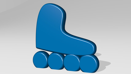 roller skate 3D icon casting shadow. 3D illustration. background and paint