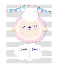 baby shower, cute sheep pennants decoration animal cartoon, theme invitation card
