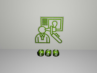 3D graphical image of ear vertically along with text built by metallic cubic letters from the top perspective, excellent for the concept presentation and slideshows. background and illustration