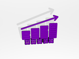 money 3D icon object on text of cubic letters. 3D illustration. business and concept