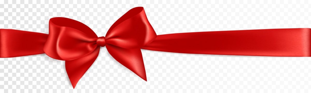 Realistic gift bow. Red ribbon isolated. Vector holiday decoration. Great for christmas and birthday cards, valentine or shopping sale banners. Easy to change colors.