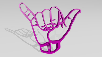 hand gesture 3D icon casting shadow. 3D illustration. background and drawn