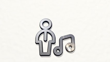 single man actions music 3D icon on the wall. 3D illustration. background and isolated
