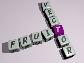 FRUIT VECTOR crossword by cubic dice letters. 3D illustration. background and food