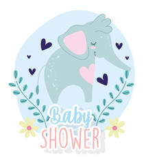baby shower, cute elephant flowers hearts adorable animal cartoon, theme invitation card