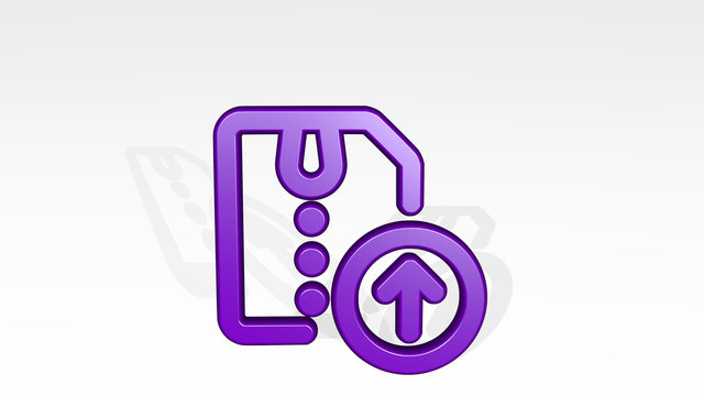 zip file upload 3D icon casting shadow. 3D illustration. background and line