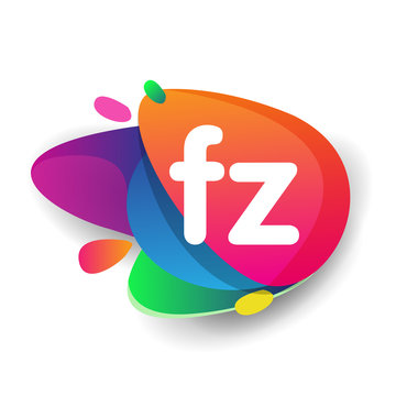 Letter FZ logo with colorful splash background, letter combination logo design for creative industry, web, business and company.