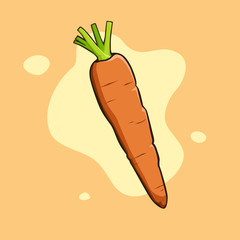 Vector of carrot with green leaves on abstract background. Root vegetable. Organic fresh. healthy food. Cartoon style.