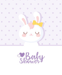 baby shower, white rabbit girl, welcome newborn celebration card