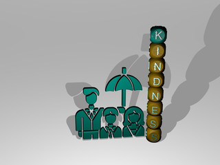 KINDNESS text beside the 3D icon. 3D illustration. concept and care