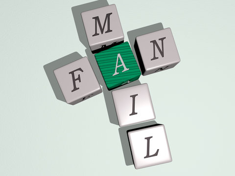FAN MAIL crossword by cubic dice letters. 3D illustration. background and football