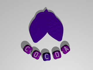 cocoa text around the 3D icon. 3D illustration. chocolate and background