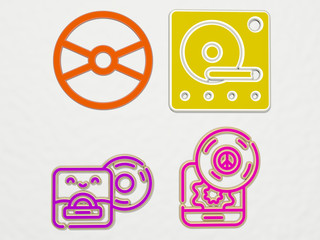 vinyl 4 icons set. 3D illustration. background and record