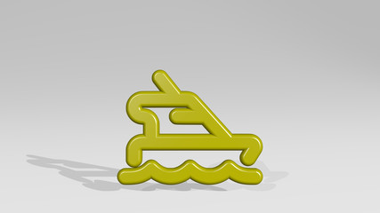 sea transport small boat 3D icon casting shadow. 3D illustration. beach and blue
