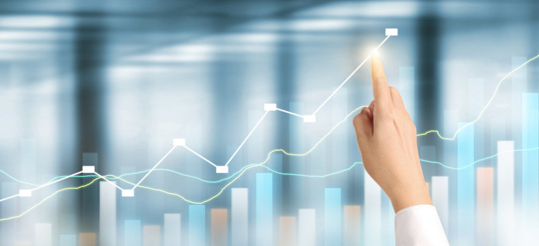 Businessman plan graph growth increase of chart positive indicators in his business