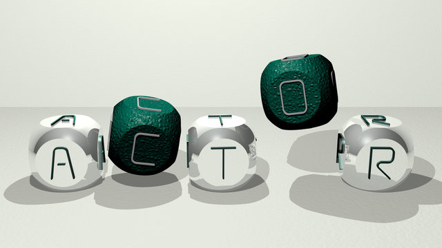 ACTOR dancing cubic letters. 3D illustration. editorial and background