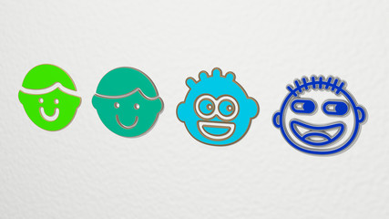 JOYFUL 4 icons set. 3D illustration. happy and background
