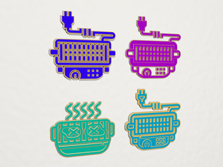 electric grill 4 icons set. 3D illustration