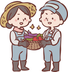 野菜を収穫する農家の男女