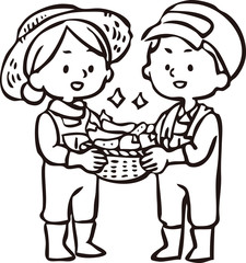 野菜を収穫する農家の男女