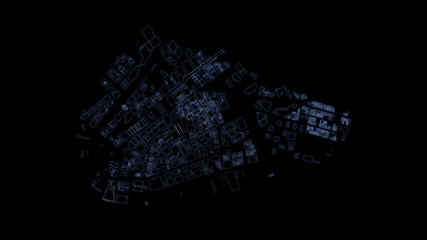 Abstract city 3d rendering with lines and digital elements